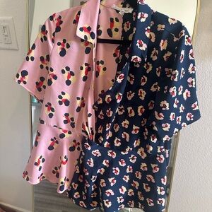 BCBGeneration Pink and Navy Patterned Blouses